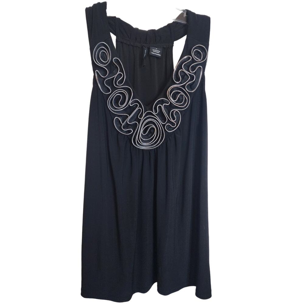 New Directions Black Sleeveless Blouse with Zipper Detail, Small